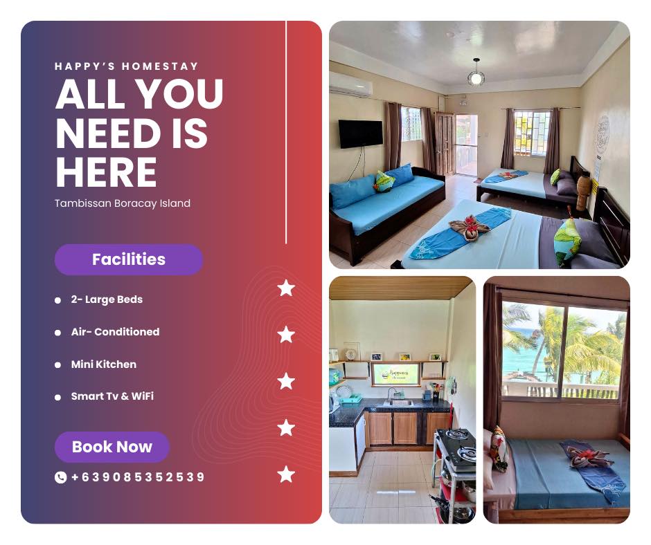 Happy's Homestay rooms, kitchen, and sea view — All You Need is Here